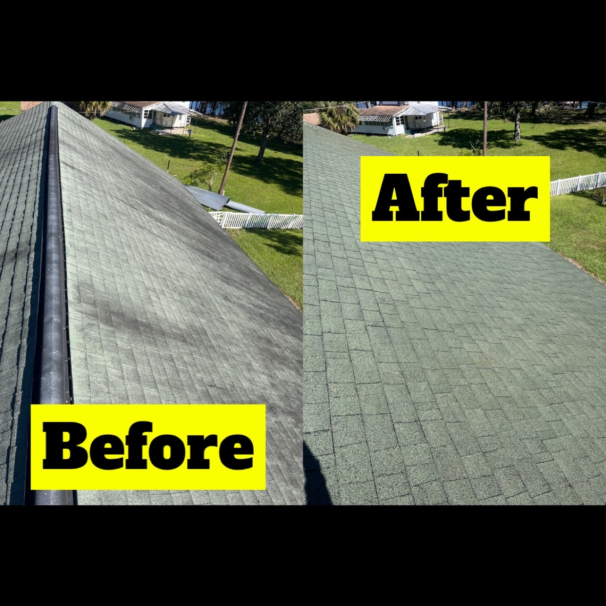 Shingle roof before and after soft wash