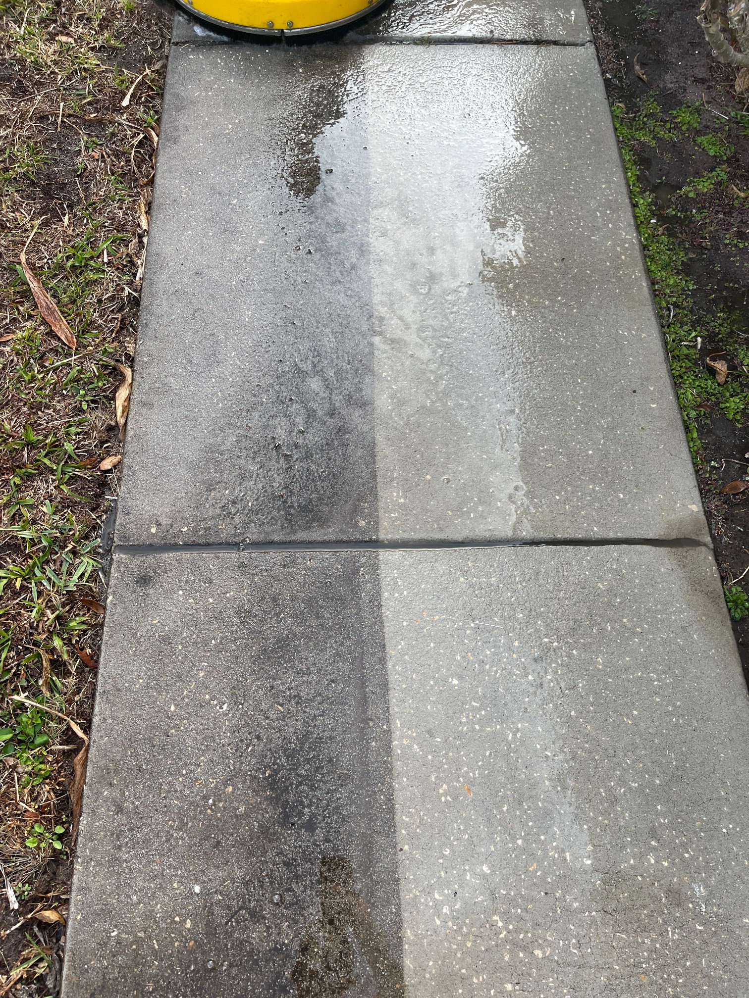 Sidewalk half cleaned
