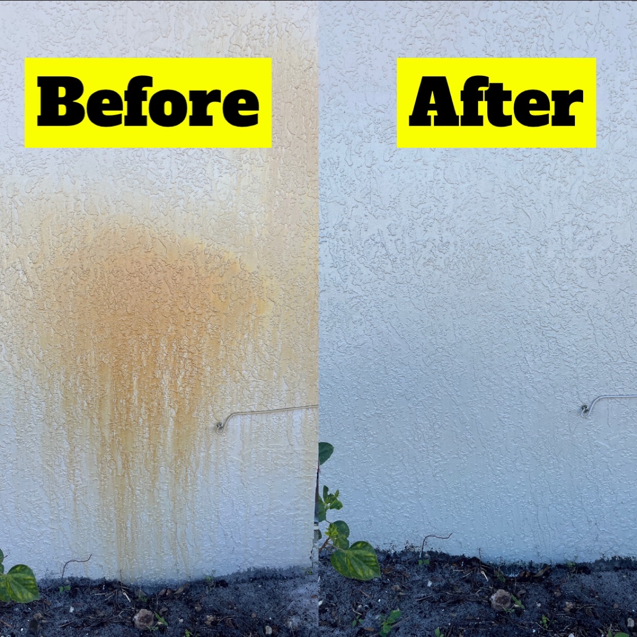 Stucco wall rust stain removed